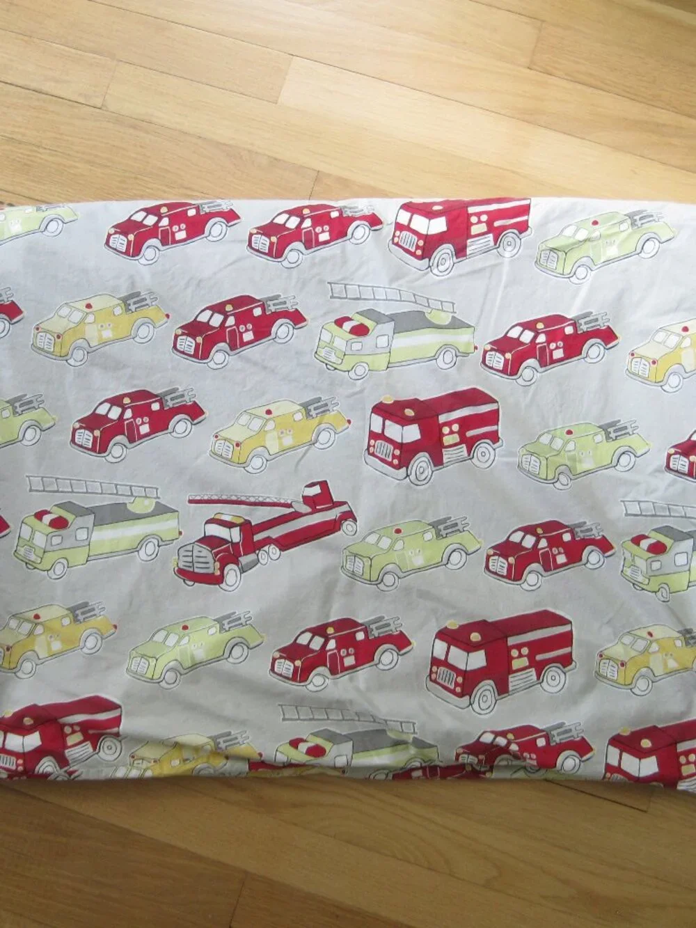 PB Kids Firetruck Duvet Cover Twin 100% Organic Cotton Kids Bedding Red Gray